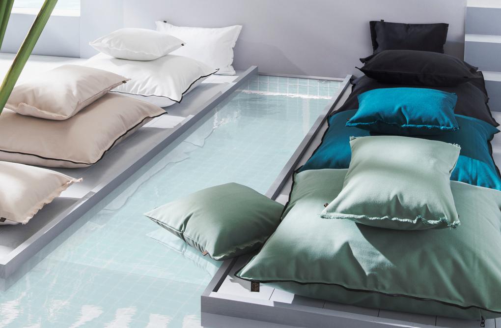 Collection extérieure Haomy Harmony Textile – housses de transat et coussins anti-UV pour bains de soleil