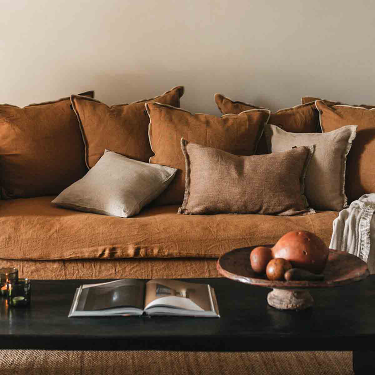 Housse d'édredon New Delhi Haomy en velours – finition bourdon lin, 16 teintes raffinées