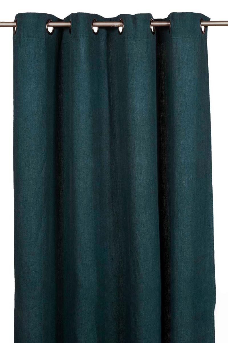 Rideau en lin et coton Figari Haomy 140x280 cm, coloris bleu de prusse, finition œillets – élégance naturelle et lumière douce