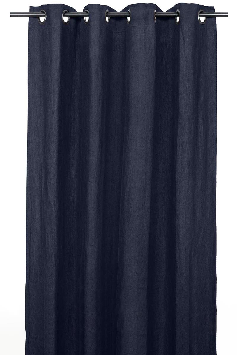 Rideau en lin et coton Figari Haomy 140x280 cm, coloris encre, finition œillets – élégance naturelle et lumière douce