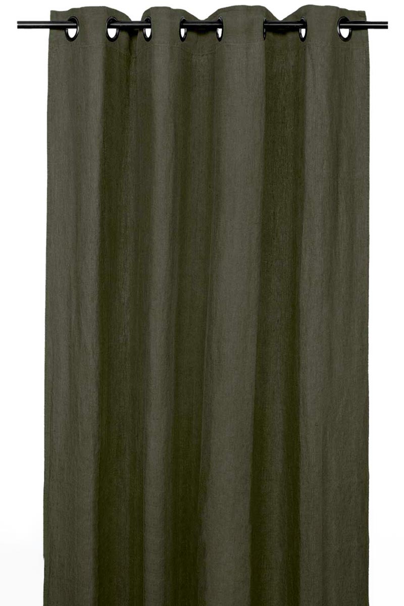 Rideau en lin et coton Figari Haomy 140x280 cm, coloris kaki, finition œillets – élégance naturelle et lumière douce