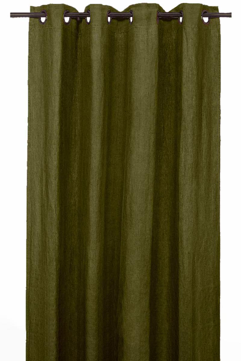 Rideau en lin et coton Figari Haomy 140x280 cm, coloris olive, finition œillets – élégance naturelle et lumière douce