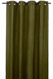Rideau en lin et coton Figari Haomy 140x280 cm, coloris olive, finition œillets – élégance naturelle et lumière douce
