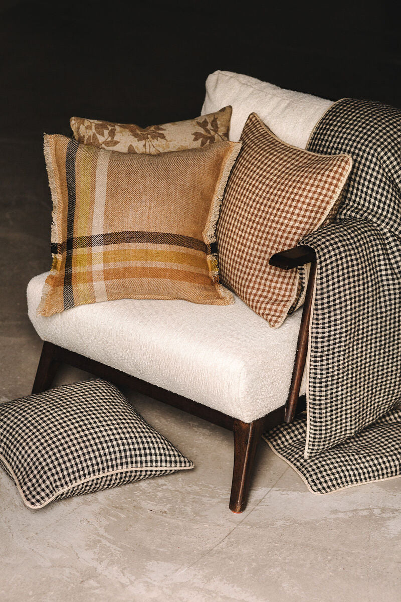 Housse de coussin géante Piana Haomy en lin lavé à carreaux vichy - 3 coloris subtils