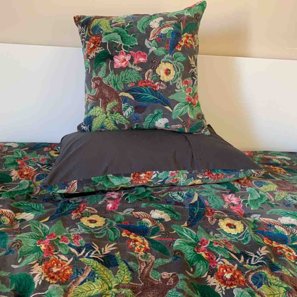 Housse d'édredon en velours Monkey Haomy - Coloris Granit