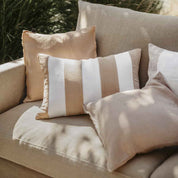 Housse de coussin Perth Haomy en lin lavé et velours – motif rayé, 4 coloris