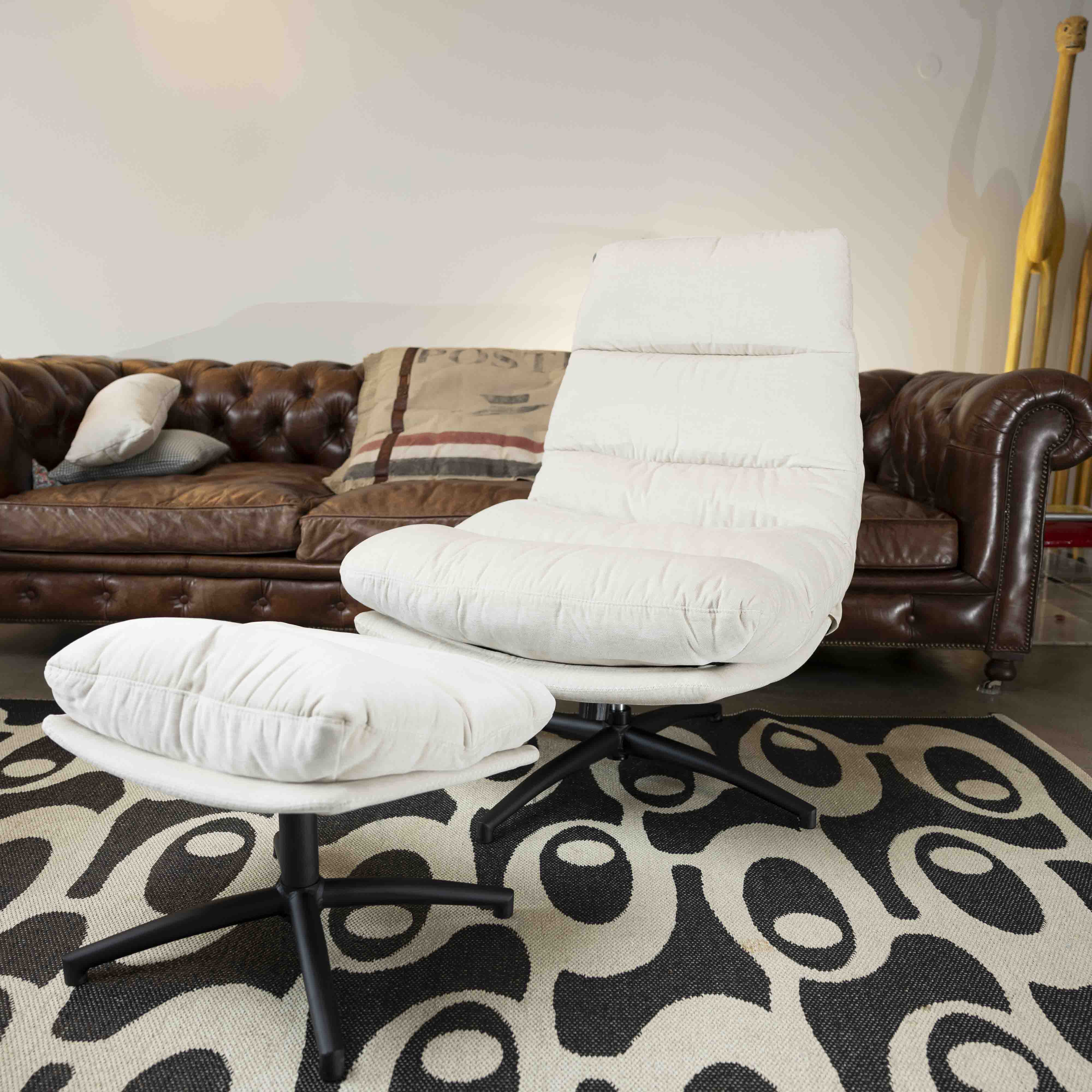 Fauteuil pivotant et repose pieds en tissu Durden - 7 couleurs - Home Beddings & Curtains