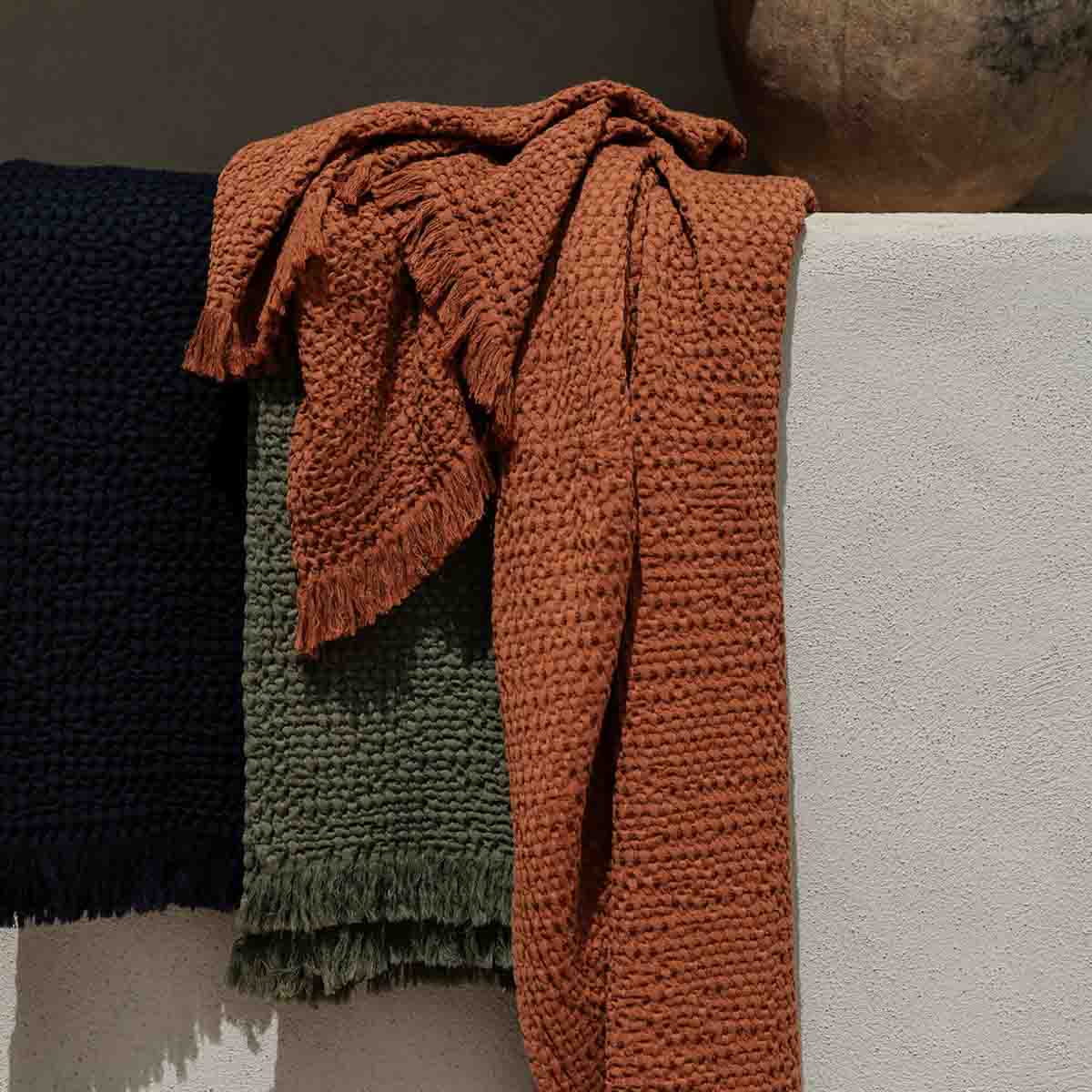 Couvre lit coton lavé nid d'abeille Tempo Haomy - 11 couleurs intemporelles