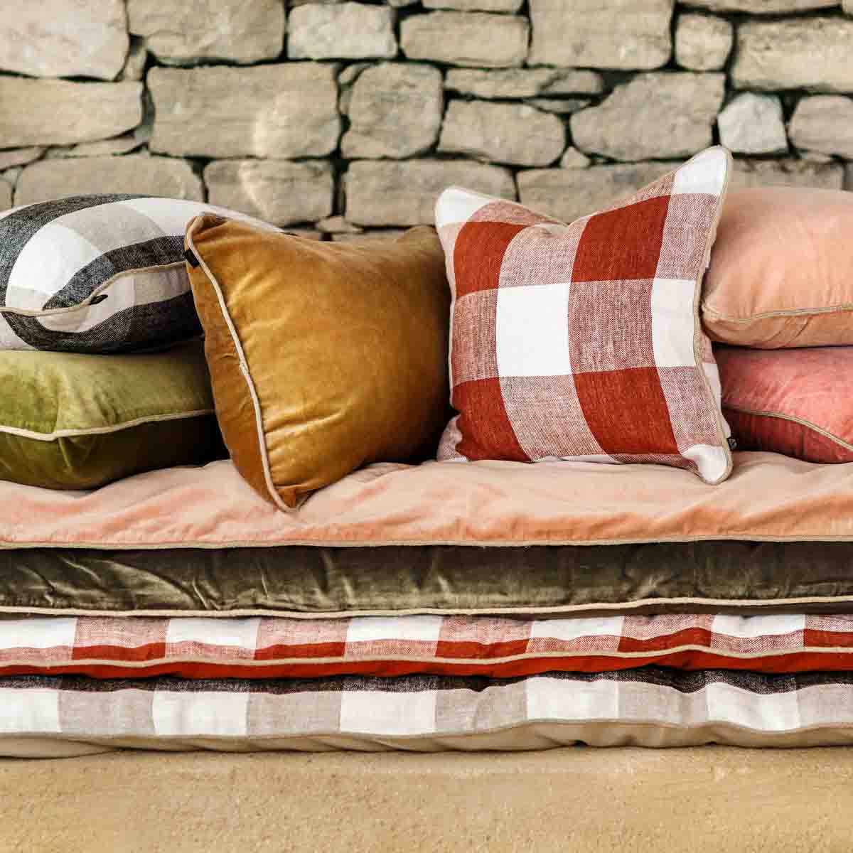 Housse de coussin en lin lavé Palma Haomy à grands carreaux – 4 coloris modernes