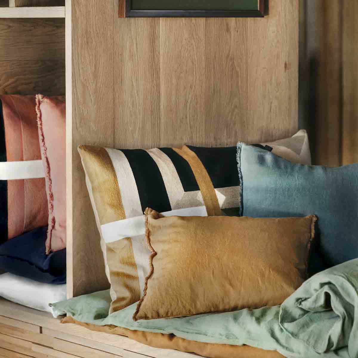 Housses de coussins Limy Haomy en lin et coton, finitions frangées - 14 couleurs douces