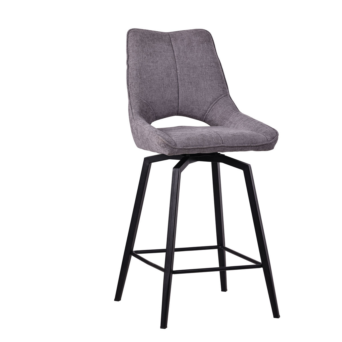 Magnifique chaise de bar, snack, tabouret pivotant en tissus microfibre avec pieds en métal noir mât, coloris Gris taupe, chez Home Beddings and Curtains