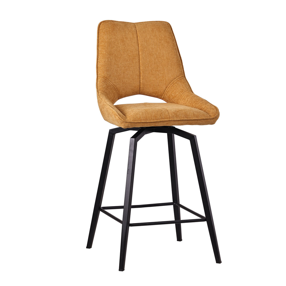 Magnifique chaise de bar, snack, tabouret pivotant en tissus microfibre avec pieds en métal noir mât, coloris Jaune, chez Home Beddings and Curtains