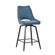 Magnifique chaise de bar, snack, tabouret pivotant en tissus microfibre avec pieds en métal noir mât, coloris Pétrole, chez Home Beddings and Curtains