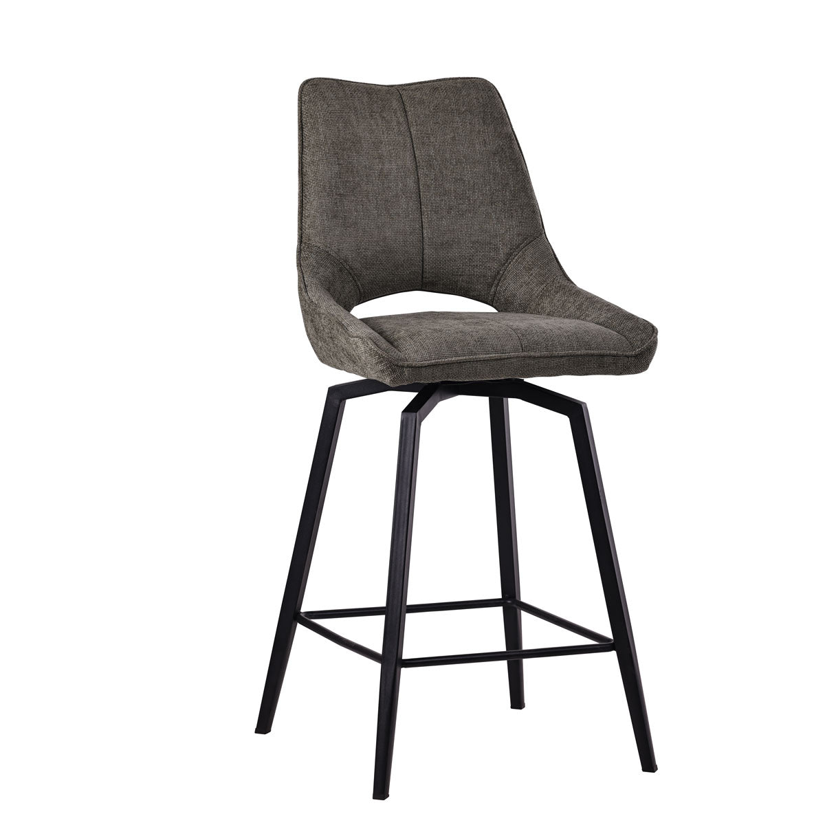 Magnifique chaise de bar, snack, tabouret pivotant en tissus microfibre avec pieds en métal noir coloris Vert mousse, chez Home Beddings and Curtains