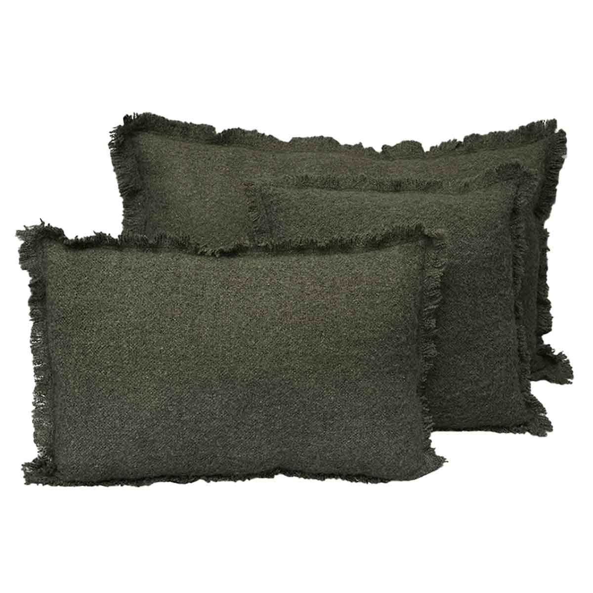Coussin Aspen en laine – coloris Kaki – Haomy Harmony Textile, texture douce et naturelle, chaleur et élégance pour une décoration cocooning haut de gamme.