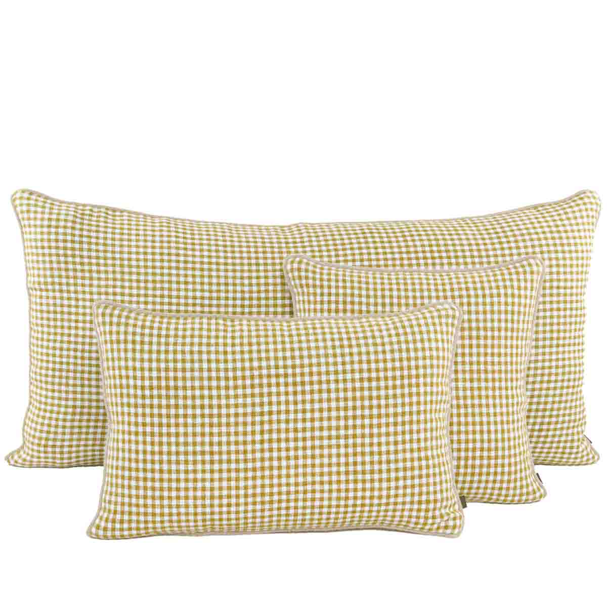 Coussin géant Piana Haomy en lin lavé, motif petits carreaux vichy, coloris Citrus – style naturel et intemporel