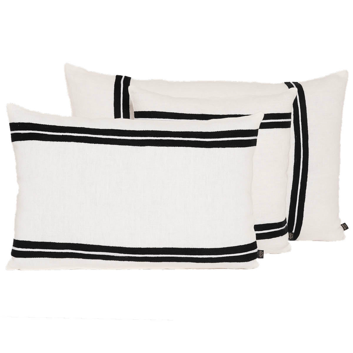 Coussin Skagen Haomy en lin lavé coloris Blanc, bandes brodées en coton – élégance naturelle et pureté