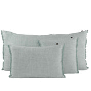 Coussin Cuba Haomy en lin lavé coloris Céladon – finition frangée et look chiné