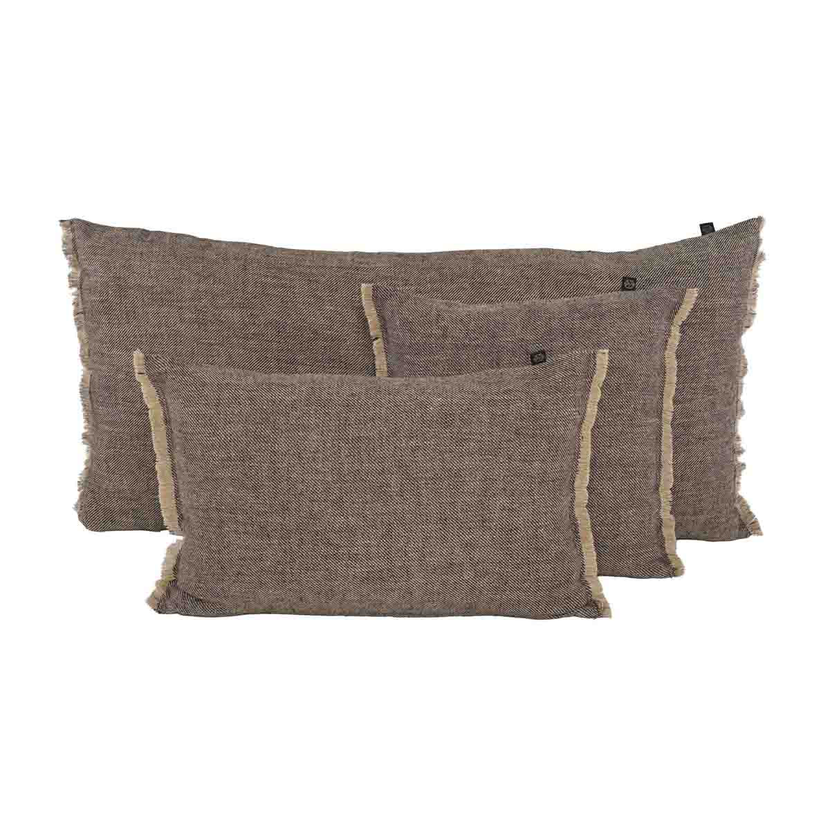 Coussin Cuba Haomy en lin lavé coloris Charbon – finition frangée et look chiné