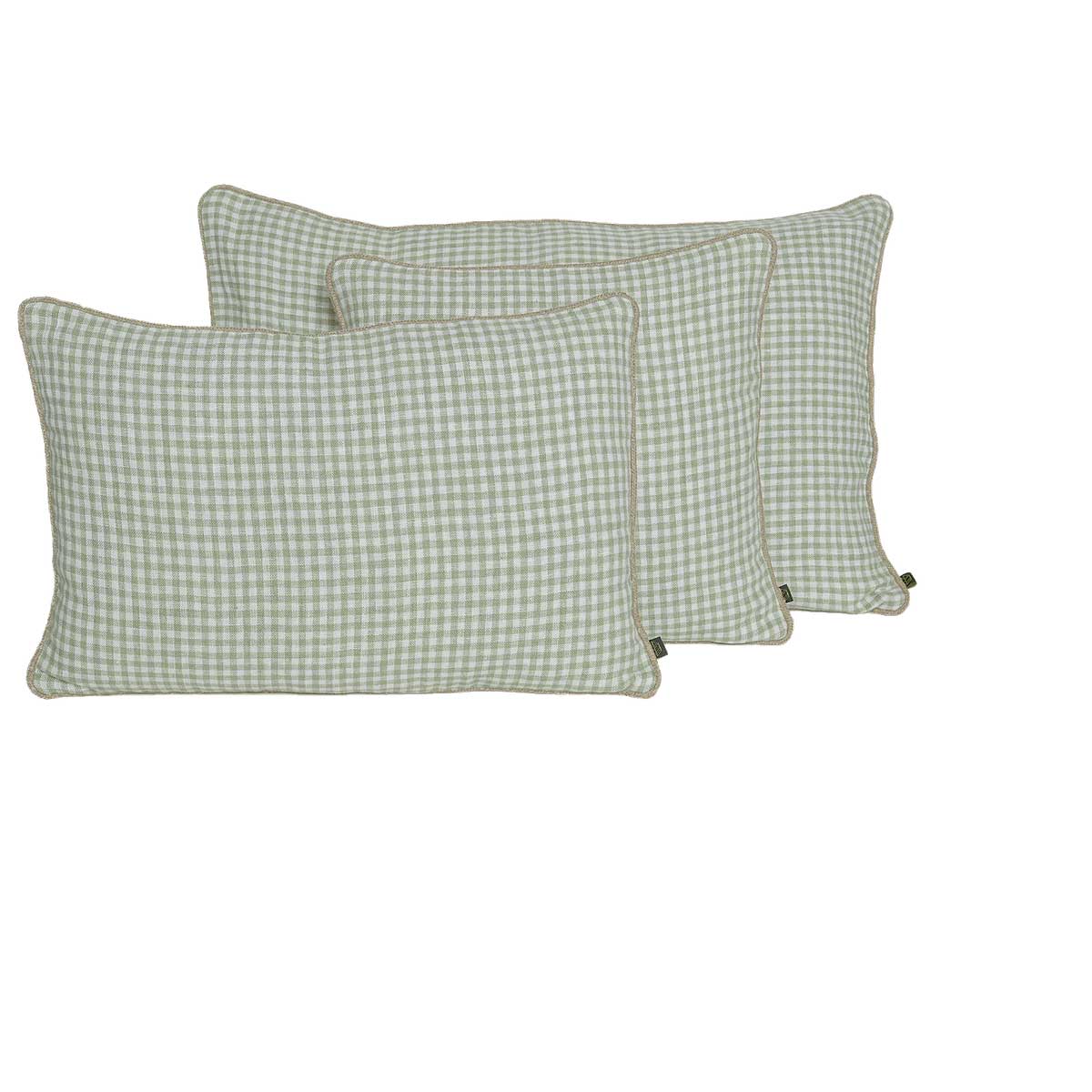 Coussin Piana II Haomy en lin lavé, motif petits carreaux, coloris Amande – élégance douce et chaleureuse