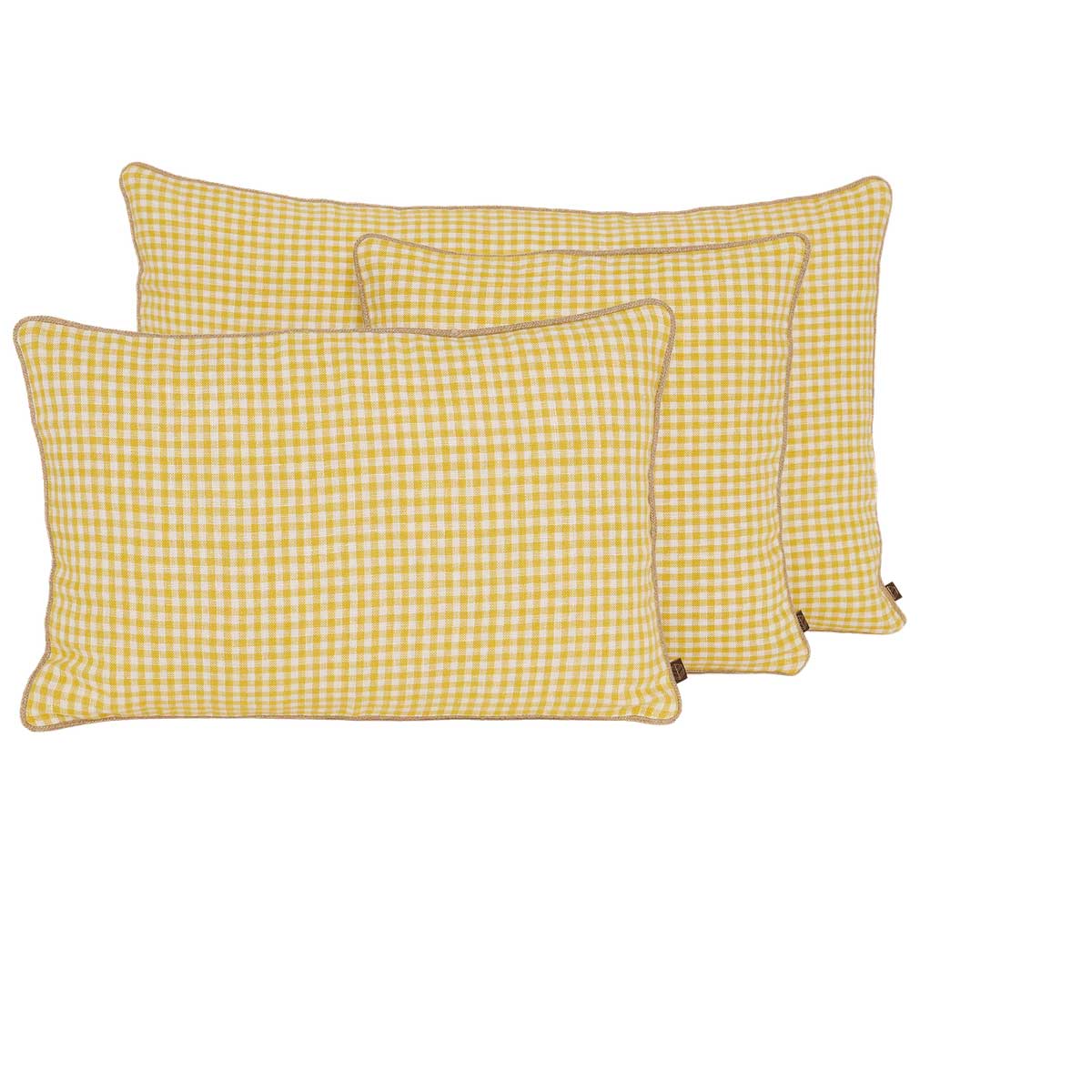 Coussin Piana II Haomy en lin lavé, motif petits carreaux, coloris Paille – élégance douce et chaleureuse