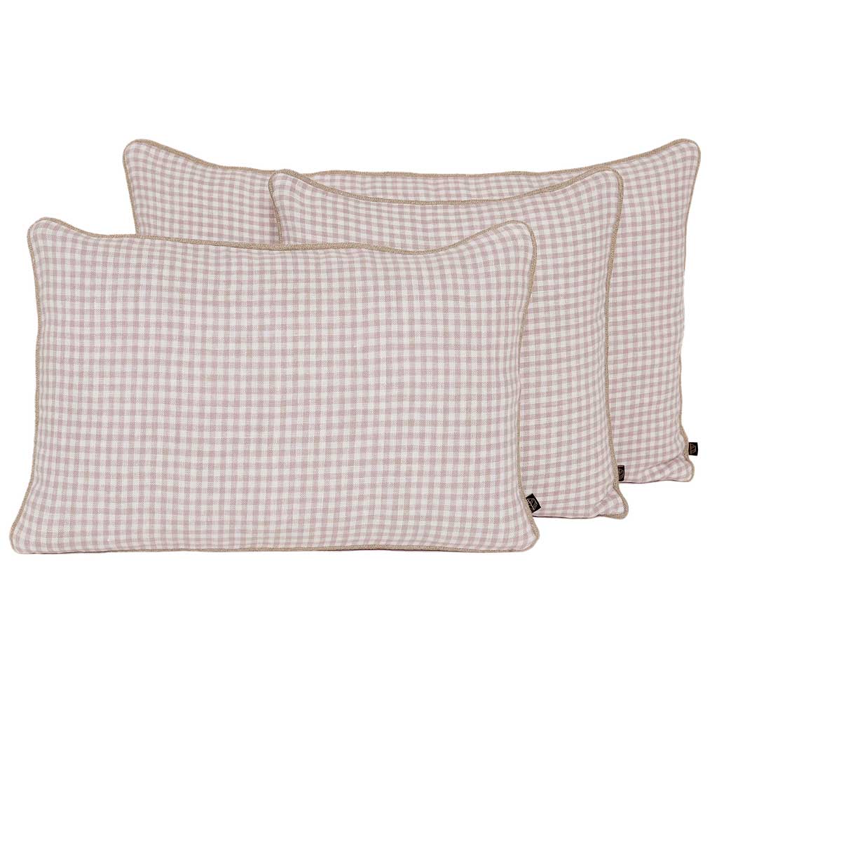 Coussin Piana II Haomy en lin lavé, motif petits carreaux, coloris Pétale – élégance douce et chaleureuse
