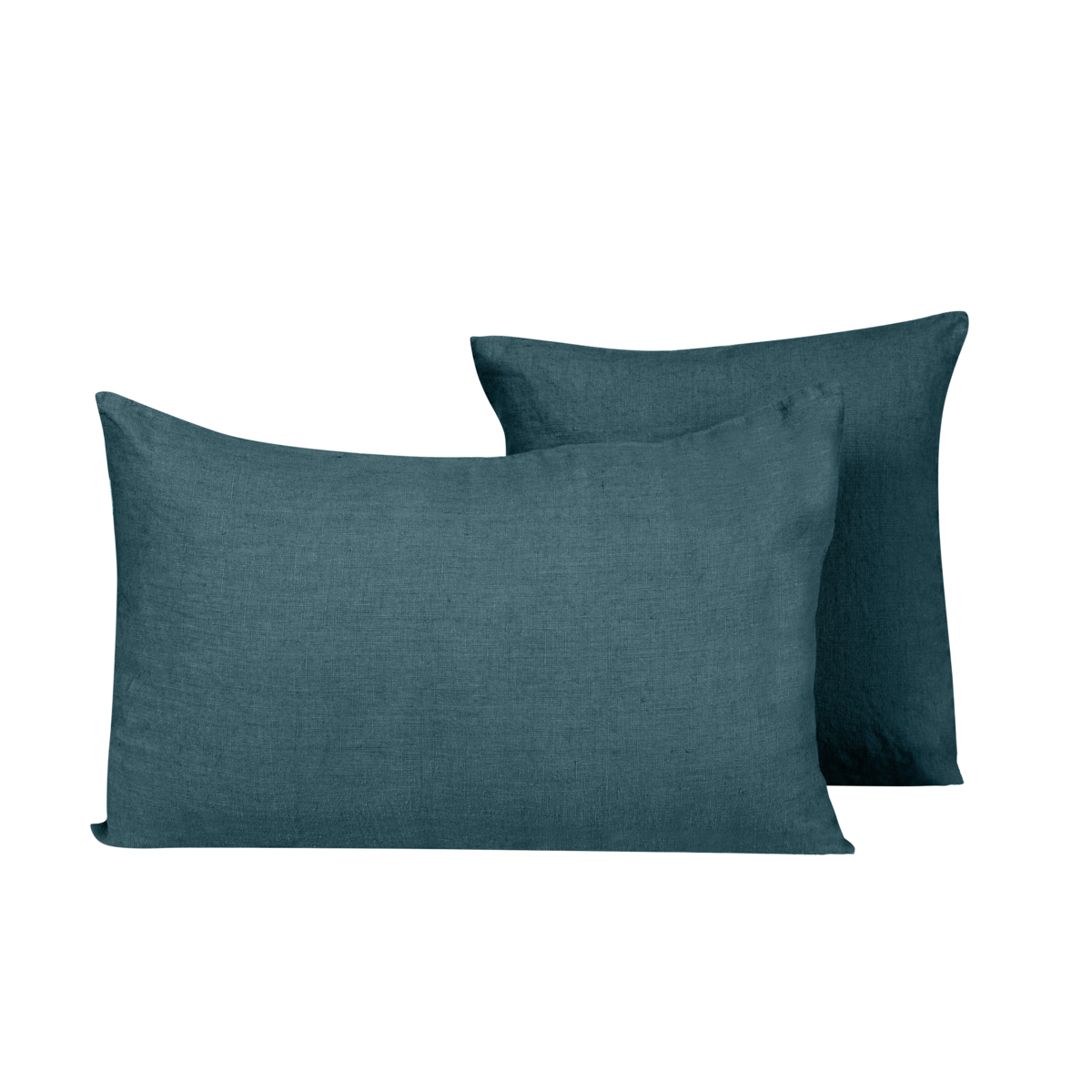 Coussin Porticcio Haomy en lin lavé, coloris Bleu de prusse – style sobre et chic, finition naturelle et élégante