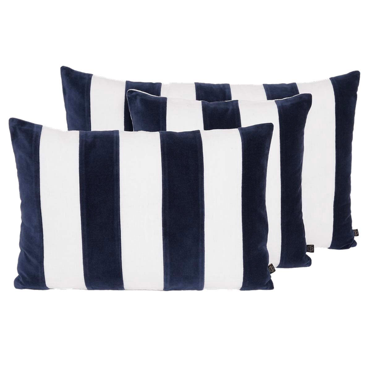 Coussin Perth Haomy en lin lavé et velours de coton, coloris Encre – motif rayé bicolore, chic et raffiné