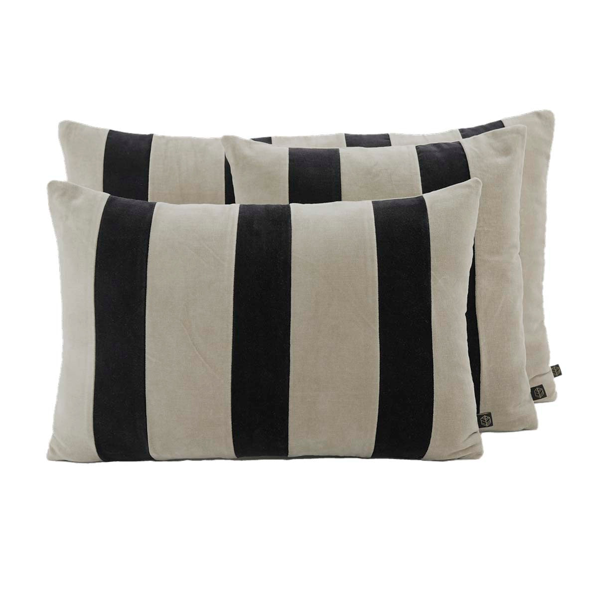 Coussin Rio Haomy en velours bicolore Noir et Lin – contraste raffiné et élégance naturelle