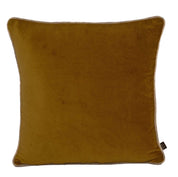 Coussin New Delhi Haomy en velours de coton coloris Gold, 80x80 cm – finition bourdon en lin naturel, style chic et intemporel