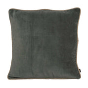 Coussin New Delhi Haomy en velours de coton coloris Kaki, 80x80 cm – finition bourdon en lin naturel, style chic et intemporel