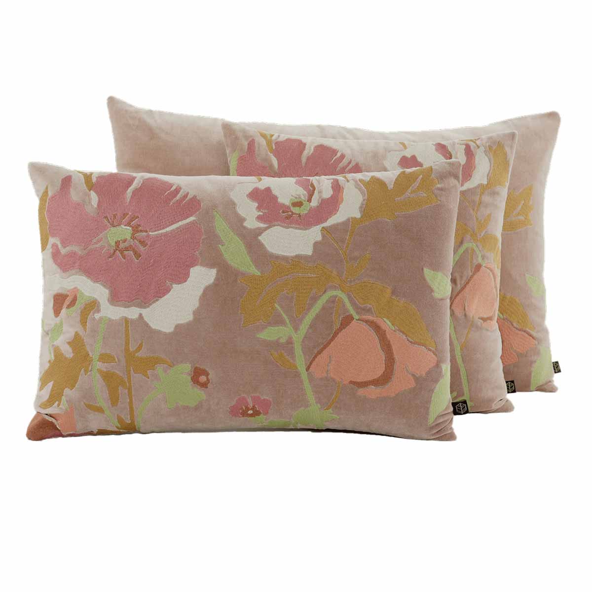 Coussin Bristol Haomy  en velours brodé à fleurs, coloris Mocaccino – élégance sobre et texture raffinée pour une déco chic