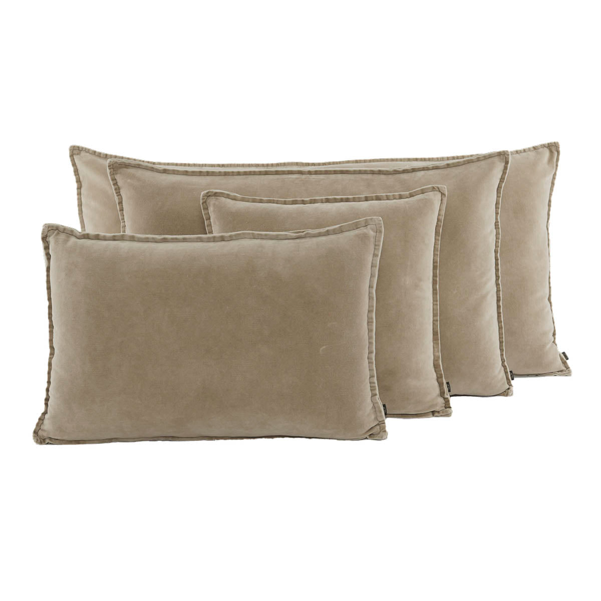 Coussin Manhattan Haomy en velours de coton coloris Lin – finition volant chic pour une touche lumineuse et raffinée