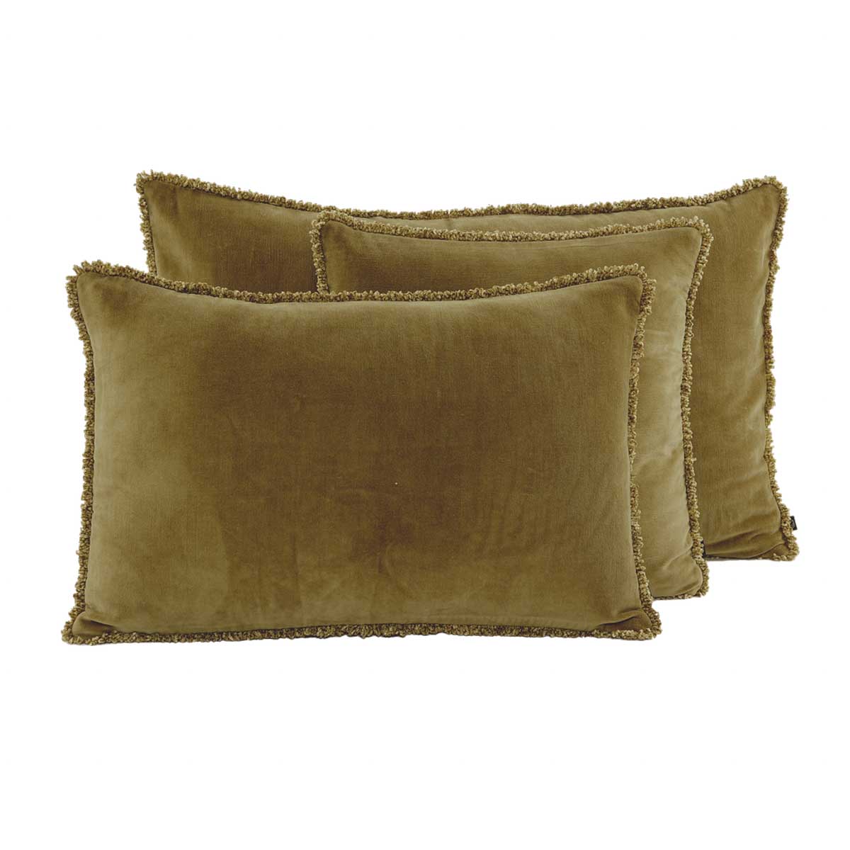Coussin Kobe Haomy en velours frangé coloris Gold – chaleur et élégance pour une déco raffinée