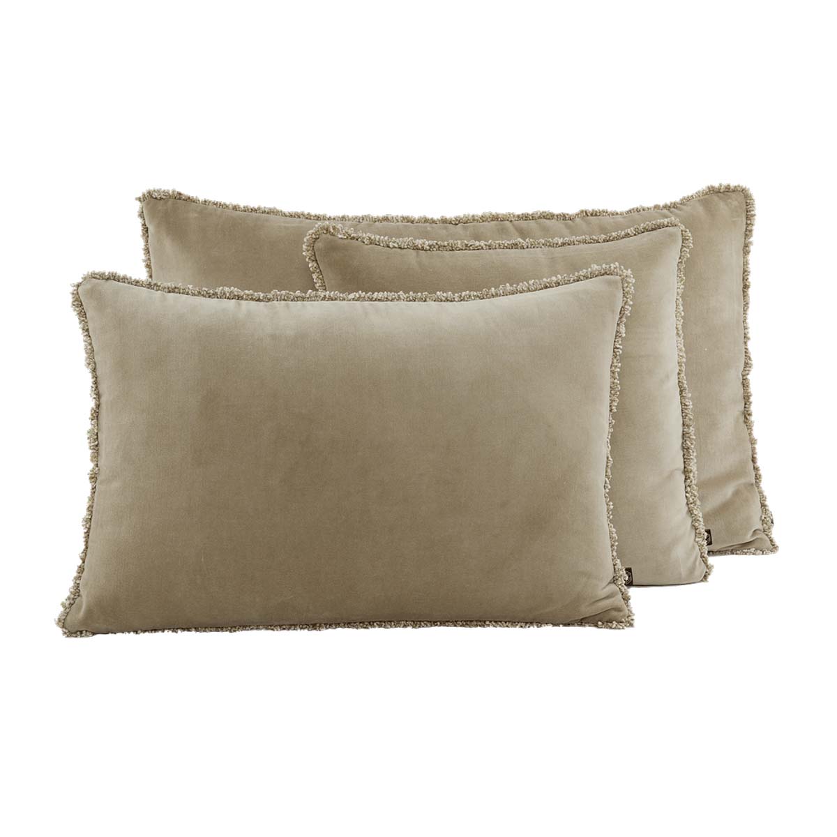 Coussin Kobe Haomy en velours frangé coloris Lin – chaleur et élégance pour une déco raffinée