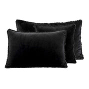 Coussin Kobe Haomy en velours frangé coloris Noir – chaleur et élégance pour une déco raffinée