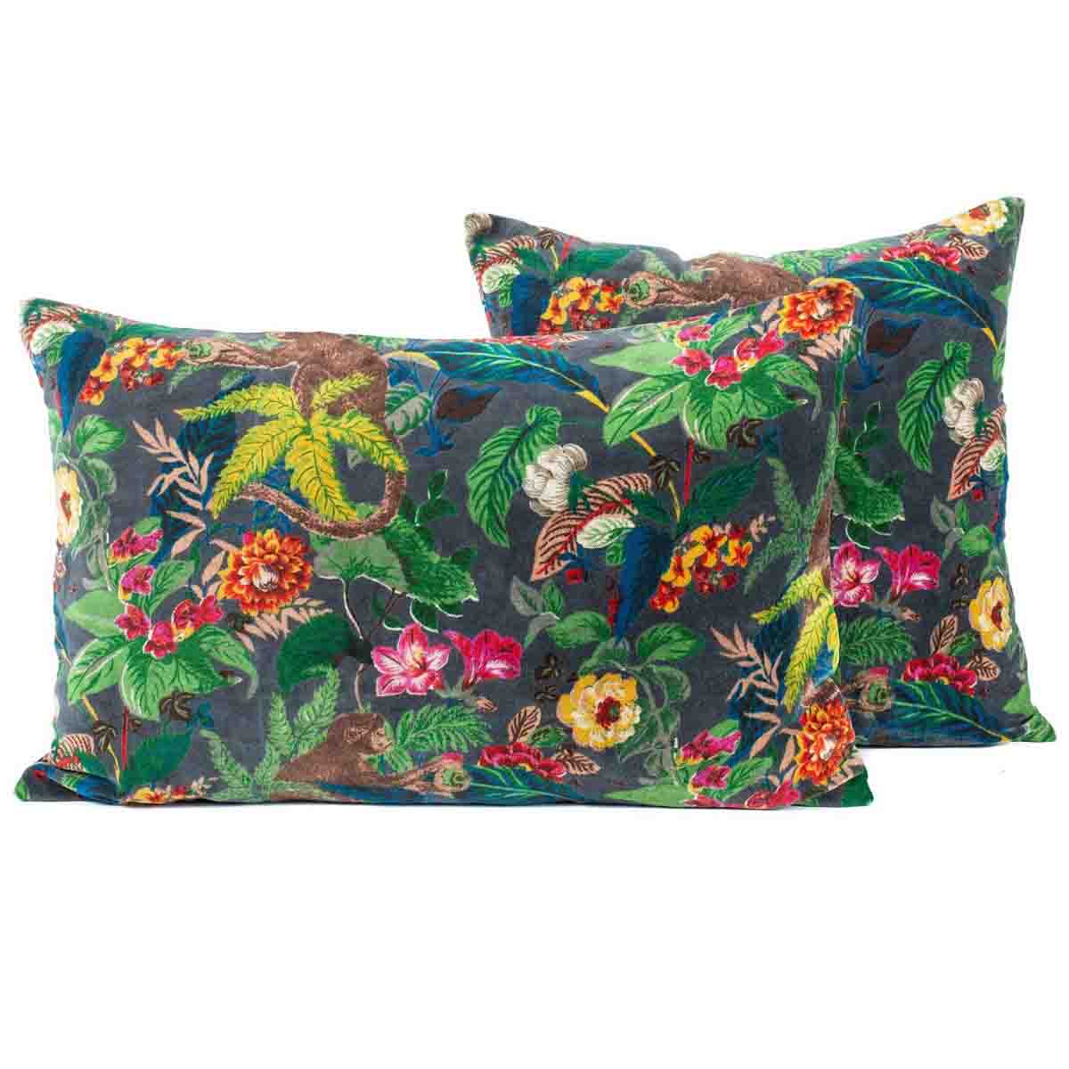 Housse de coussin en velours Monkey Haomy - Coloris Granit - Motifs Jungle