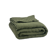 Couvre-lit Tivoli Haomy, Harmony Textile, 240x260 cm en coton lavé avec finition point kanta et franges, jeté de lit déco chaleureux et naturel, coloris Kaki