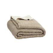 Couvre-lit Tivoli Haomy, Harmony Textile, 240x260 cm en coton lavé avec finition point kanta et franges, jeté de lit déco chaleureux et naturel, coloris Lin/Ivoire