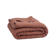 Couvre-lit Tivoli Haomy, Harmony Textile, 240x260 cm en coton lavé avec finition point kanta et franges, jeté de lit déco chaleureux et naturel, coloris Mocaccino