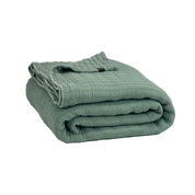 Couvre-lit Tivoli Haomy, Harmony Textile, 240x260 cm en coton lavé avec finition point kanta et franges, jeté de lit déco chaleureux et naturel, coloris Sauge