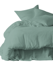 Drap-housse Mykonos Haomy en double gaze de coton lavée coloris Céladon – douceur et légèreté naturelles
