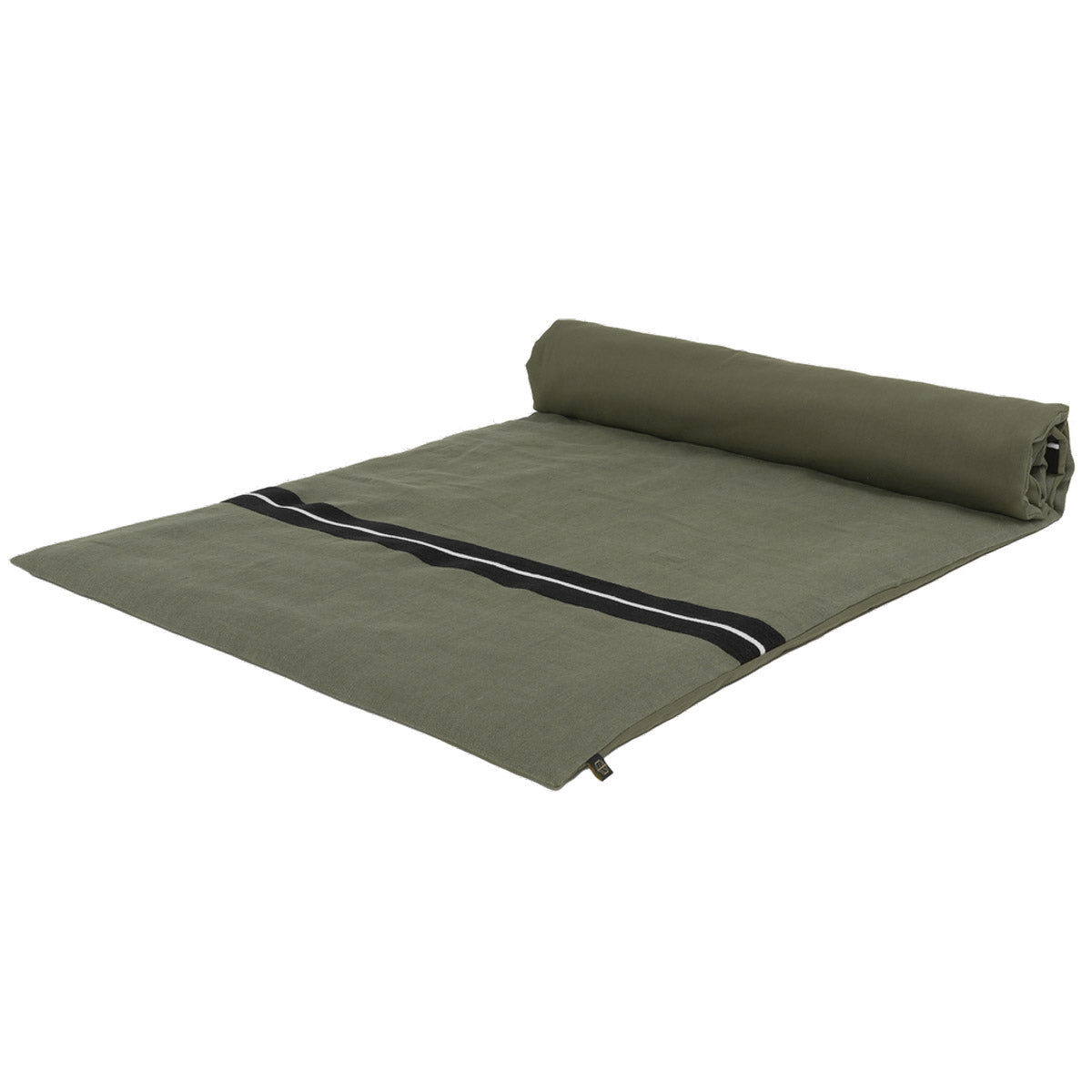 Édredon Skagen Haomy en lin lavé coloris Kaki avec bande brodée en coton – élégance pure et naturelle