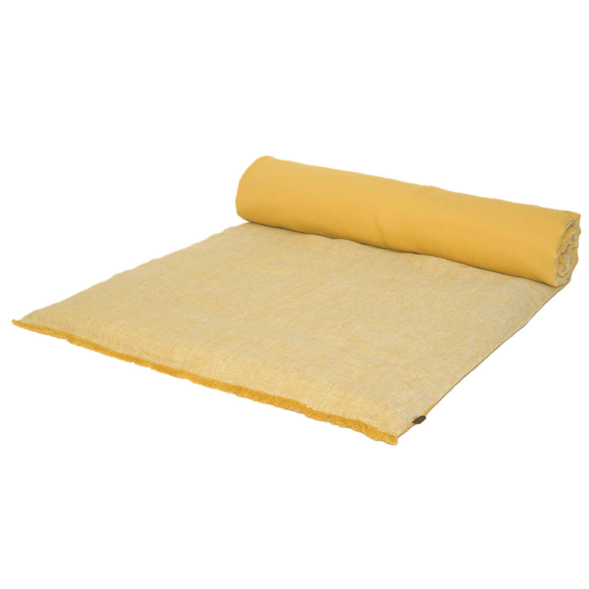 Édredon Cuba Haomy en lin lavé chiné coloris Paille – ton doux et apaisant, franges décoratives