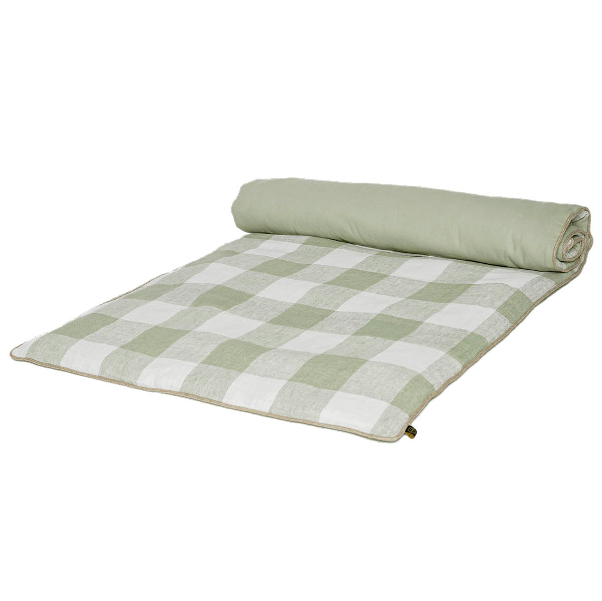 Édredon Palma Haomy en lin lavé à grands carreaux – coloris amande, bout de lit élégant et naturel