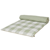 Édredon Palma Haomy en lin lavé à grands carreaux – coloris amande, bout de lit élégant et naturel