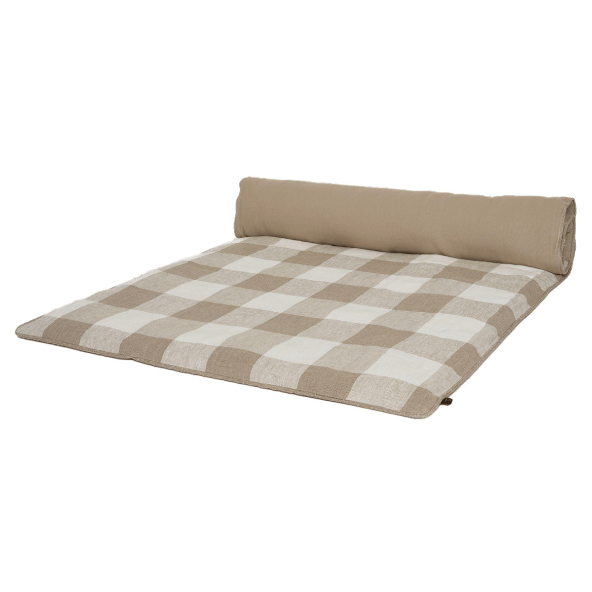 Édredon Palma Haomy en lin lavé à grands carreaux – coloris naturel, bout de lit élégant et naturel