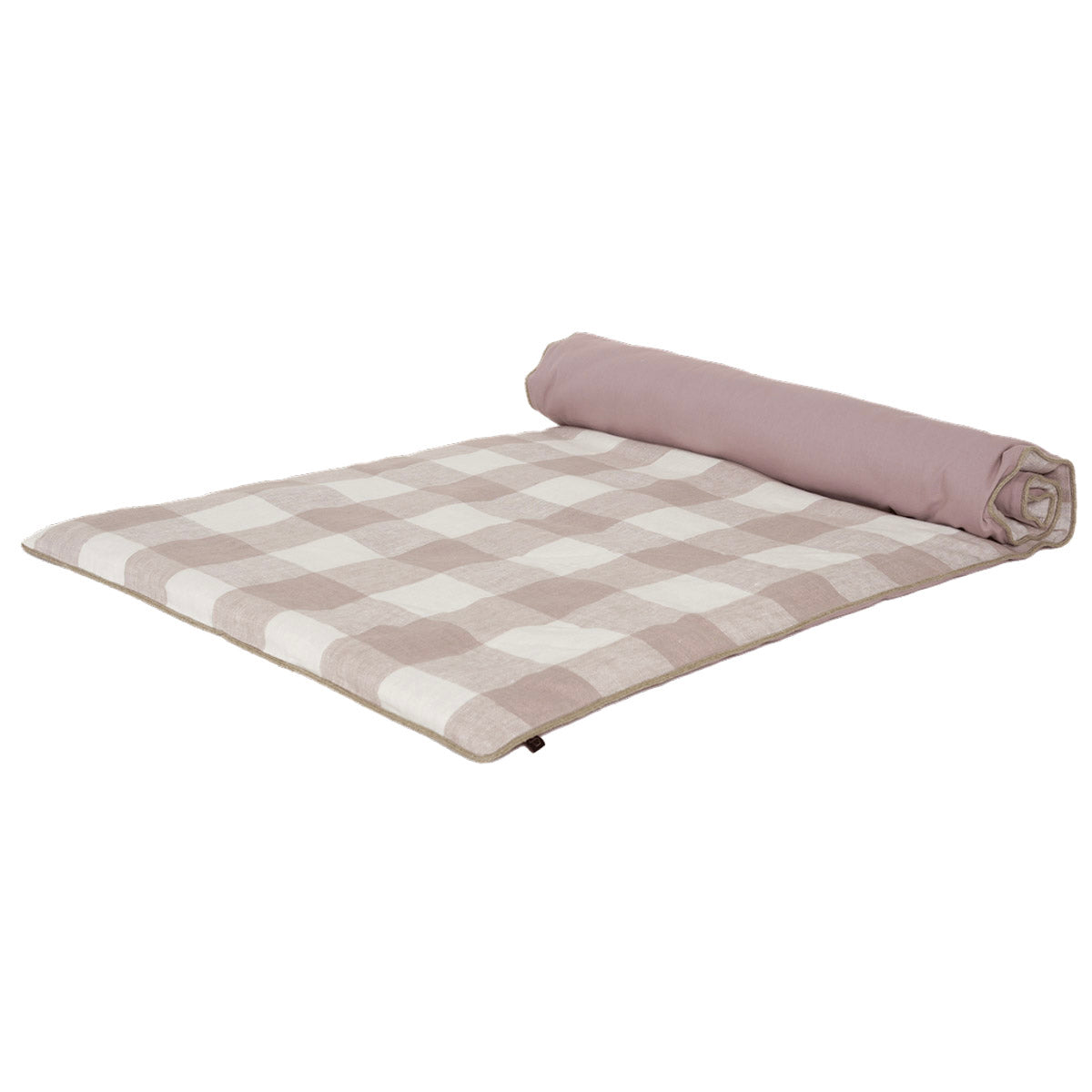 Édredon Palma Haomy en lin lavé à grands carreaux – coloris petale, bout de lit élégant et naturel