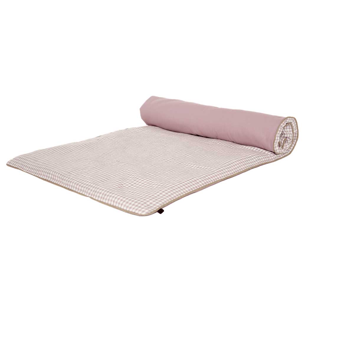 Édredon Piana Haomy en lin lavé, petits carreaux vichy, coloris Pétale – finition élégante et chaleureuse