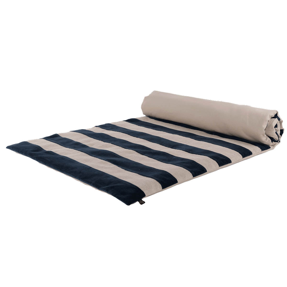 Édredon Brisbane Haomy en lin lavé et velours coloris Encre – larges bandes, style chic et lumineux